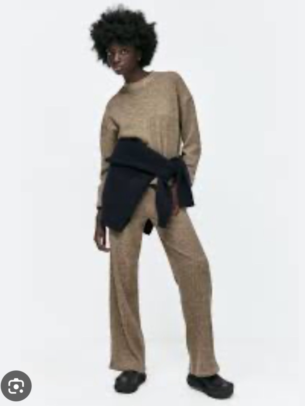 Zara Ribbed Soft Pants Dark Camel wide leg stretch 5039/569 M
